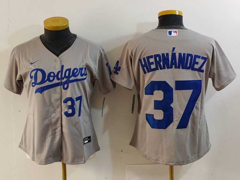 Womens Los Angeles Dodgers #37 Teoscar Hernandez Number Grey Cool Base Stitched Jerseys